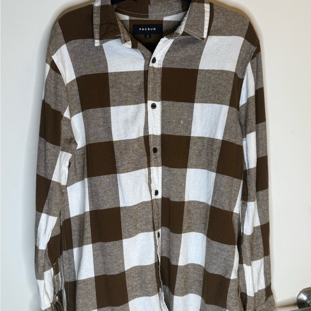PacSun Men's Brown and White Plaid Shirt